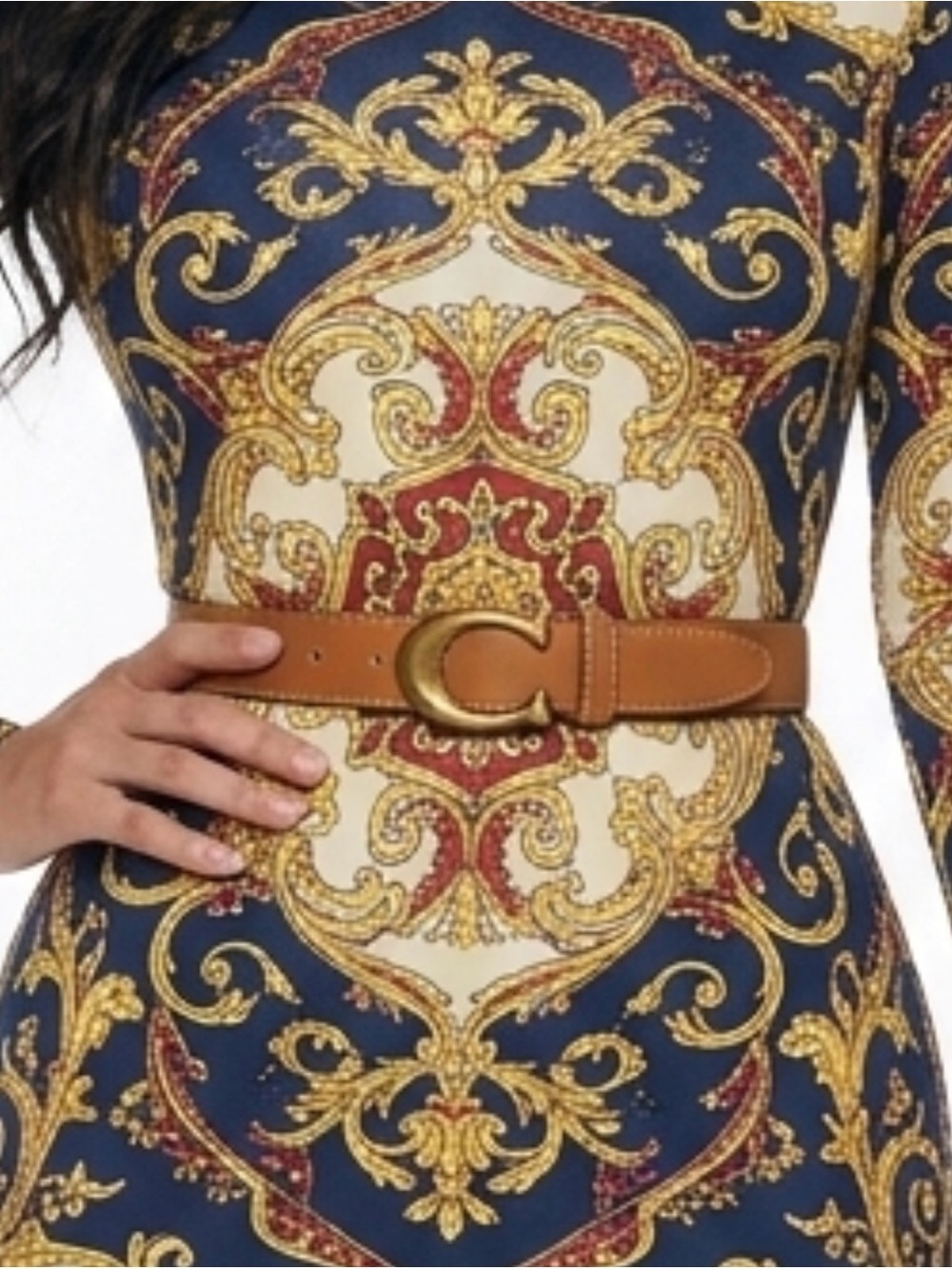 Tan Leather Belt with Gold Buckle - Picture 6 of 16